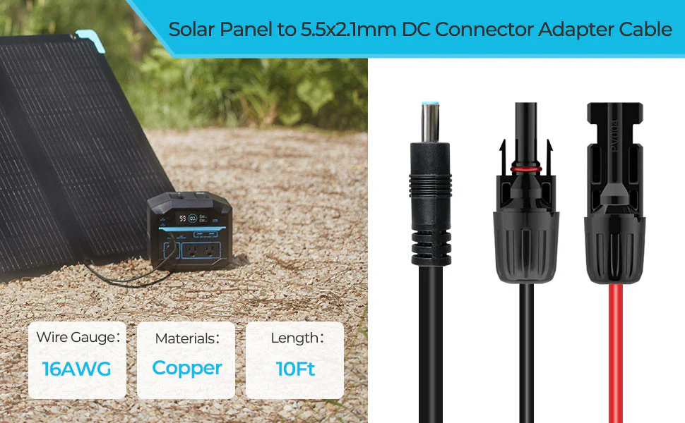 10Ft 16AWG Solar Connector to 5.5x2.1mm DC Connector Adapter Cable - Image 4